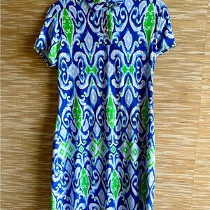 IBKUL Doreen Blue and Green Patterned Polo Dress
